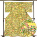 【中古】小紋 リサイクル着物 身丈163cm 裄65cm 前幅23cm 後幅30cm 袖丈49cm 正絹(シルク) レディース 袷仕立 秋冬春用 緑地 裄Mサイ...