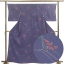【中古】小紋 リサイクル着物 身丈164cm 裄65cm 前幅25cm 後幅30cm 袖丈49cm 正絹(シルク) レディース 袷仕立 秋冬春用 紫地 裄Mサイ...