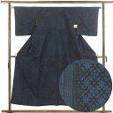 【中古】紬 リサイクル着物 身丈153cm 裄63cm 前幅24cm 後幅30cm 袖丈45cm 正絹(シルク) レディース 袷仕立 秋冬春用 紺地 裄Mサイズ リユース