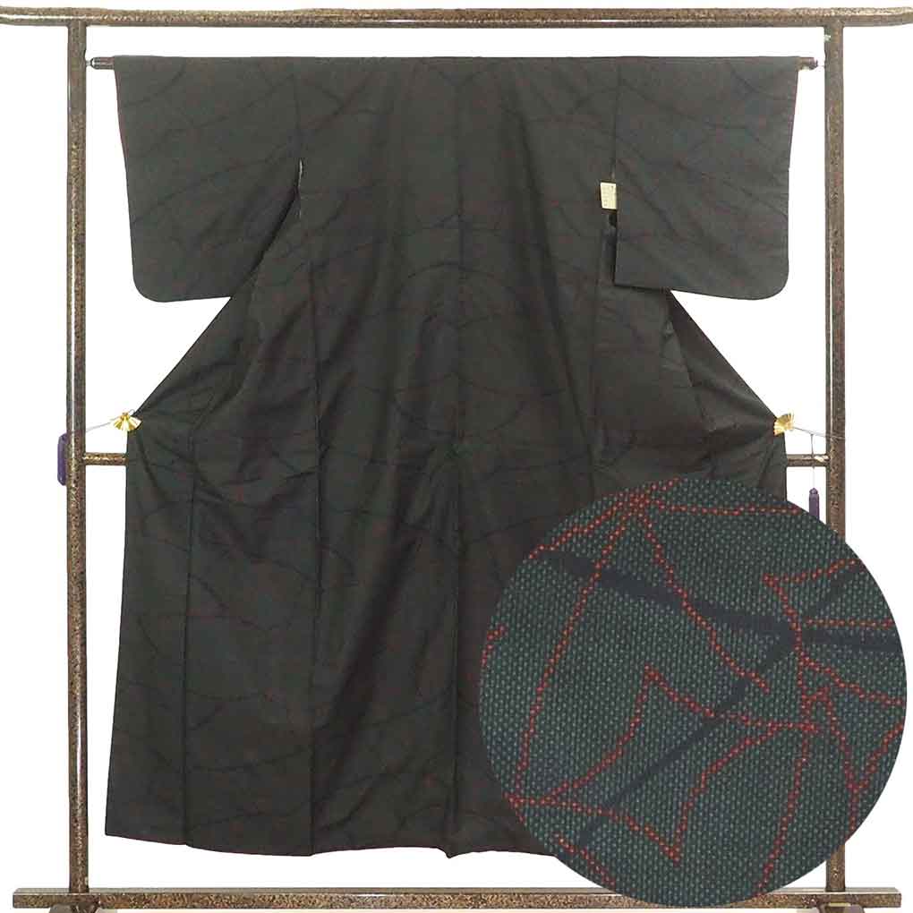 【中古】紬 リサイクル着物 身丈155cm 裄63cm 前幅24cm 後幅30cm 袖丈47cm 正絹(シルク) レディース 袷仕立 秋冬春用 緑地 裄Mサイズ 美品 リユース