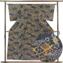 【中古】紬 リサイクル着物 身丈156cm 裄63cm 前幅22.5cm 後幅28cm 袖丈49cm 袖幅32.5cm レディース 袷 連続模様 裄Mサイズ 秋...