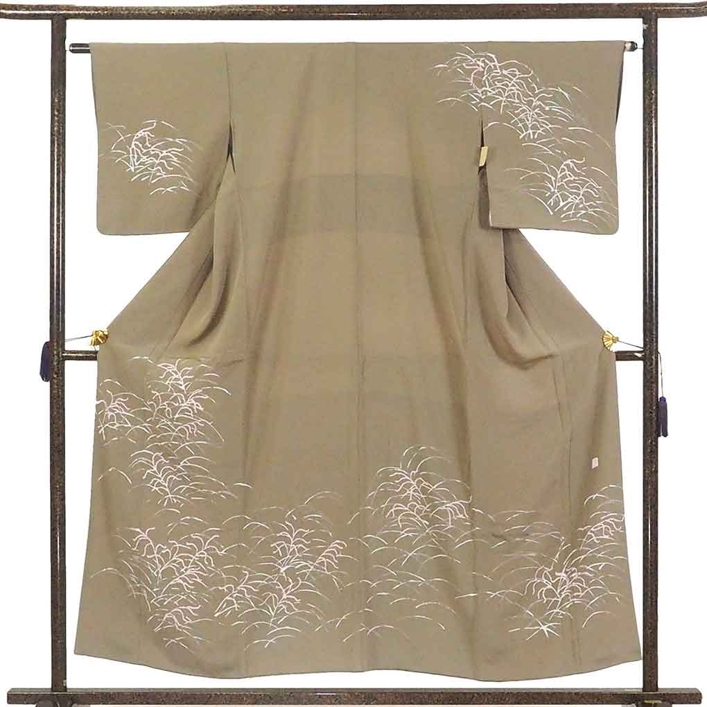 【FashionTheSale10%OFF】【中古】訪問着 リサイクル着物 身丈155cm 裄丈63cm 前幅25cm 後幅30.5cm 袖丈47cm 袖幅32cm レディース 袷 抽象柄 裄Mサイズ 秋冬春用 正絹(シルク)ブラウン 美品 リメイク リユース