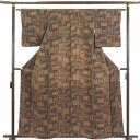【中古】小紋 リサイクル着物 身丈162cm 裄63cm 前幅23cm 後幅29cm 袖丈48cm 正絹(シルク) レディース 袷仕立 秋冬春用 茶色 裄Mサイ...