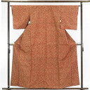 【中古】小紋 リサイクル着物 身丈160cm 裄64cm 前幅24cm 後幅30cm 袖丈48cm 正絹(シルク) レディース 袷仕立 秋冬春用 茶色 裄Mサイ...