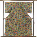 【中古】小紋 リサイクル着物 身丈163cm 裄64cm 前幅22.5cm 後幅28.5cm 袖丈52.5cm 正絹(シルク) レディース 袷仕立 秋冬春用 緑...