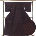 【中古】紬 リサイクル着物 身丈166cm 裄64cm 前幅23cm 後幅30cm 袖丈49cm 正絹(シルク) レディース 袷仕立 秋冬春用 黒地 裄Mサイズ...