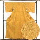 【中古】紬 リサイクル着物 身丈159cm 裄64cm 前幅23cm 後幅28cm 袖丈45cm 正絹(シルク) レディース 袷仕立 秋冬春用 オレンジ地 裄M...