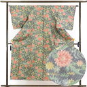 【中古】紬 リサイクル着物 身丈152cm 裄64cm 前幅23cm 後幅28cm 袖丈51cm 正絹(シルク) レディース 袷仕立 秋冬春用 黒地 裄Mサイズ...