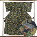 【中古】紬 リサイクル着物 身丈155cm 裄62cm 前幅22.5cm 後幅28cm 袖丈47cm 正絹(シルク) レディース 袷仕立 秋冬春用 黒地 裄Sサ...