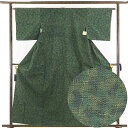 【中古】紬 リサイクル着物 身丈160cm 裄64cm 前幅24.5cm 後幅30cm 袖丈45cm 正絹(シルク) レディース 袷仕立 秋冬春用 緑地 裄Mサ...