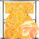 【中古】小紋 リサイクル着物 身丈160cm 裄62cm 前幅23cm 後幅28cm 袖丈49cm 正絹(シルク) レディース 袷仕立 秋冬春用 オレンジ地 裄...