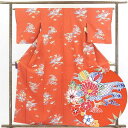 【中古】小紋 リサイクル着物 身丈159cm 裄65cm 前幅24cm 後幅29.5cm 袖丈49cm 正絹(シルク) レディース 袷仕立 秋冬春用 赤地 裄M...