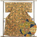【中古】小紋 リサイクル着物 身丈159cm 裄62cm 前幅25cm 後幅30cm 袖丈49cm 正絹(シルク) レディース 袷仕立 秋冬春用 茶色 裄Sサイ...