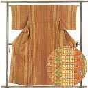【中古】小紋 リサイクル着物 身丈157cm 裄63cm 前幅26cm 後幅30.5cm 袖丈49cm 正絹(シルク) レディース 袷仕立 縞 秋冬春用 茶色 ...