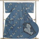 【中古】紬 リサイクル着物 身丈161cm 裄64cm 前幅25cm 後幅30cm 袖丈49cm 正絹(シルク) レディース 袷仕立 秋冬春用 紺地 裄Mサイズ...