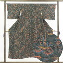 【中古】小紋 リサイクル着物 身丈150cm 裄64cm 前幅24cm 後幅30cm 袖丈45cm 正絹(シルク) レディース 袷仕立 秋冬春用 緑地 裄Mサイ...