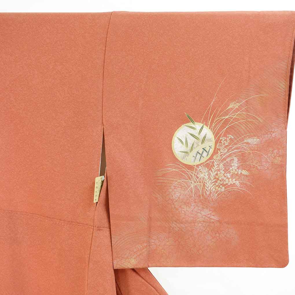 【中古】訪問着 リサイクル着物 身丈157cm 裄66cm 前幅27cm 後幅31.5cm 袖丈48cm 袖幅33cm レディース 袷 花柄 裄長 裄M-Lサイズ 秋冬春用 正絹（シルク）レッド 美品 リメイク リユース