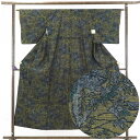 【中古】紬 リサイクル着物 身丈152cm 裄63cm 前幅26cm 後幅30cm 袖丈45cm 正絹(シルク) レディース 袷仕立 秋冬春用 黒地 裄Mサイズ...