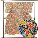 【中古】小紋 リサイクル着物 身丈150cm 裄63cm 前幅23cm 後幅28cm 袖丈49cm 正絹(シルク) レディース 袷仕立 秋冬春用 紺地 裄Mサイ...