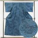 【中古】紬 リサイクル着物 身丈155cm 裄65cm 前幅24cm 後幅29cm 袖丈47cm 正絹(シルク) レディース 袷仕立 秋冬春用 紺地 裄Mサイズ...