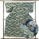 【中古】紬 リサイクル着物 身丈157cm 裄64cm 前幅23cm 後幅28cm 袖丈49cm 正絹(シルク) レディース 袷仕立 秋冬春用 紺地 裄Mサイズ...