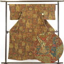 【中古】小紋 リサイクル着物 身丈155cm 裄62cm 前幅23cm 後幅28.5cm 袖丈45cm 正絹(シルク) レディース 袷仕立 秋冬春用 茶色 裄S...