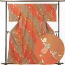 【中古】小紋 リサイクル着物 身丈163cm 裄65cm 前幅24cm 後幅29.5cm 袖丈49cm 正絹(シルク) レディース 袷仕立 秋冬春用 茶色 裄M...