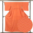 【中古】小紋 リサイクル着物 身丈158cm 裄62cm 前幅21cm 後幅27cm 袖丈46cm 正絹(シルク) レディース 袷仕立 秋冬春用 オレンジ地 裄...