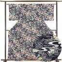 【中古】小紋 リサイクル着物 身丈164cm 裄63cm 前幅22cm 後幅30cm 袖丈48cm 正絹(シルク) レディース 袷仕立 秋冬春用 紺地 裄Mサイ...