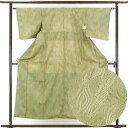 【中古】小紋 リサイクル着物 身丈154cm 裄62cm 前幅22.5cm 後幅28.5cm 袖丈45cm 正絹(シルク) レディース 袷仕立 秋冬春用 緑地 ...