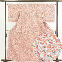 【中古】小紋 リサイクル着物 身丈163cm 裄64cm 前幅22.5cm 後幅30cm 袖丈53cm 正絹(シルク) レディース 袷仕立 秋冬春用 オレンジ地...