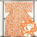 【中古】小紋 リサイクル着物 身丈160cm 裄64cm 前幅22cm 後幅30cm 袖丈49cm 正絹(シルク) レディース 袷仕立 秋冬春用 オレンジ地 裄...