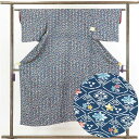 【中古】小紋 リサイクル着物 身丈147cm 裄62cm 前幅23cm 後幅28cm 袖丈44cm 正絹(シルク) レディース 袷仕立 秋冬春用 紺地 裄Sサイ...