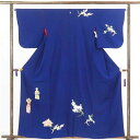 【FashionTheSale10%OFF】【中古】訪問着 リサイクル着物 身丈161cm 裄65cm 前幅23.5cm 後幅30cm 袖丈50cm 正絹(シルク) レディース 袷仕立 秋冬春用 紺地 裄Mサイズ 美品 リユース
