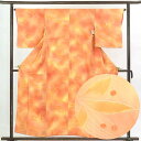 【中古】小紋 リサイクル着物 身丈157cm 裄65cm 前幅22.5cm 後幅28cm 袖丈49cm 正絹(シルク) レディース 袷仕立 秋冬春用 オレンジ地...