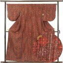 【中古】紬 リサイクル着物 身丈159cm 裄66cm 前幅26cm 後幅30cm 袖丈49cm 袖幅33cm レディース 袷 連続模様 裄長 裄M-Lサイズ ...