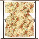 【中古】小紋 リサイクル着物 身丈154cm 裄62cm 前幅22cm 後幅27.5cm 袖丈48cm 正絹(シルク) レディース 袷仕立 秋冬春用 黄色地 裄...