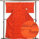 【中古】小紋 リサイクル着物 身丈162cm 裄64cm 前幅24cm 後幅29cm 袖丈48cm 正絹(シルク) レディース 袷仕立 秋冬春用 オレンジ地 裄...