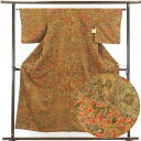 【中古】小紋 リサイクル着物 身丈155cm 裄63cm 前幅24cm 後幅28cm 袖丈45cm 正絹(シルク) レディース 袷仕立 秋冬春用 茶色 裄Mサイ...