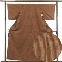 【中古】紬 リサイクル着物 身丈160cm 裄65cm 前幅23cm 後幅28cm 袖丈47cm 正絹(シルク) レディース 袷仕立 縞 秋冬春用 茶色 裄Mサ...