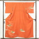 【FashionTheSale10%OFF】【中古】訪問着 リサイクル着物 身丈156cm 裄63cm 前幅23cm 後幅30cm 袖丈49cm 正絹(シルク) レディース 袷仕立 秋冬春用 オレンジ地 裄Mサイズ 美品 リユース
