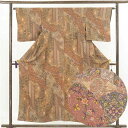 【中古】小紋 リサイクル着物 身丈155cm 裄62cm 前幅22.5cm 後幅28cm 袖丈46cm 正絹(シルク) レディース 袷仕立 秋冬春用 茶色 裄S...