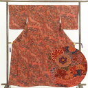 【中古】小紋 リサイクル着物 身丈163cm 裄67cm 前幅23cm 後幅30cm 袖丈49cm 正絹(シルク) レディース 袷仕立 秋冬春用 赤地 裄Mサイ...