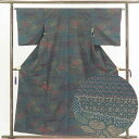 【中古】紬 リサイクル着物 身丈159cm 裄64cm 前幅23cm 後幅29.5cm 袖丈49cm 正絹(シルク) レディース 袷仕立 秋冬春用 紺地 裄Mサ...