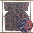 【中古】紬 リサイクル着物 身丈153cm 裄64cm 前幅22.5cm 後幅30cm 袖丈49cm 正絹(シルク) レディース 袷仕立 秋冬春用 紺地 裄Mサ...
