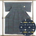 【中古】紬 リサイクル着物 身丈157cm 裄64cm 前幅23cm 後幅29.5cm 袖丈48.5cm 正絹(シルク) レディース 袷仕立 秋冬春用 紺地 裄...
