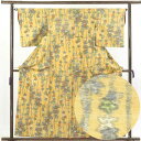 【中古】紬 リサイクル着物 身丈160cm 裄64cm 前幅24cm 後幅28.5cm 袖丈49cm 正絹(シルク) レディース 袷仕立 秋冬春用 黄色地 裄M...