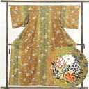 【中古】小紋 リサイクル着物 身丈158cm 裄65cm 前幅24cm 後幅30cm 袖丈47cm 正絹(シルク) レディース 袷仕立 秋冬春用 茶色 裄Mサイ...