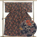 【中古】小紋 リサイクル着物 身丈159cm 裄63cm 前幅24cm 後幅30cm 袖丈48cm 正絹(シルク) レディース 袷仕立 秋冬春用 黒地 裄Mサイ...