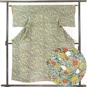【中古】小紋 リサイクル着物 身丈154cm 裄62cm 前幅23cm 後幅28.5cm 袖丈44cm 正絹(シルク) レディース 袷仕立 秋冬春用 緑地 裄S...